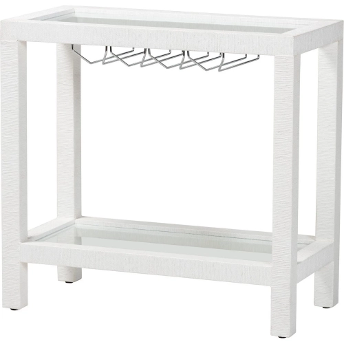 Oaklynn Two Tier Bar Table w/ Stemware Rack in White Faux Raffia & Glass