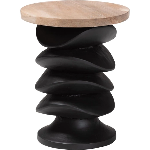 Ziva Pedestal End Table in Natural Petrified Wood & Black Wood