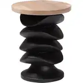 Ziva Pedestal End Table in Natural Petrified Wood & Black Wood