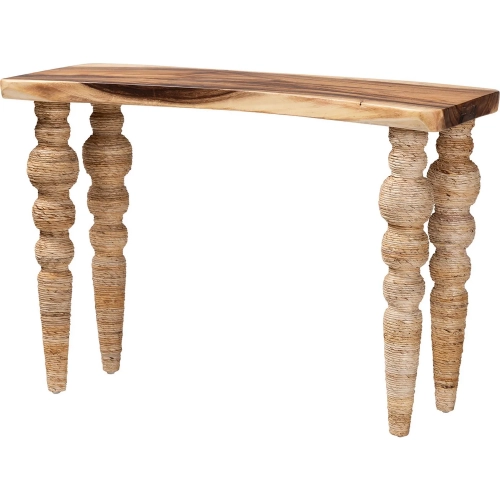 Nasnan Console Table in Teak Wood & Seagrass Bobbin Legs