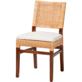 Lesia Dining Chair in Natural Rattan, Walnut Finish Wood & Neutral Fabric