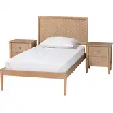Lara Twin 3 Piece Twin Bedroom Set with Geometric Overlay in Oak Brown Wood