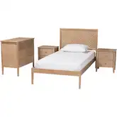 Lara Twin 4 Piece Twin Bedroom Set with Geometric Overlay in Oak Brown Wood