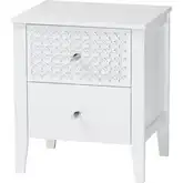 Lara 2 Drawer Nightstand with Geometric Overlay in White Wood