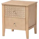 Lara 2 Drawer Nightstand with Geometric Overlay in Oak Brown Wood