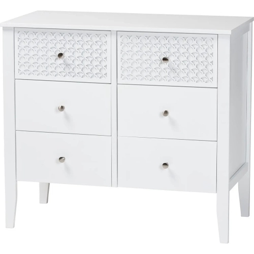 Lara 6 Drawer Dresser with Geometric Overlay in White Wood