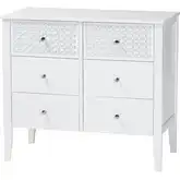 Lara 6 Drawer Dresser with Geometric Overlay in White Wood
