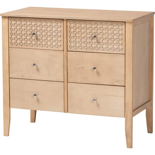 Lara 6 Drawer Dresser with Geometric Overlay in Oak Brown Wood