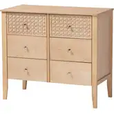 Lara 6 Drawer Dresser with Geometric Overlay in Oak Brown Wood