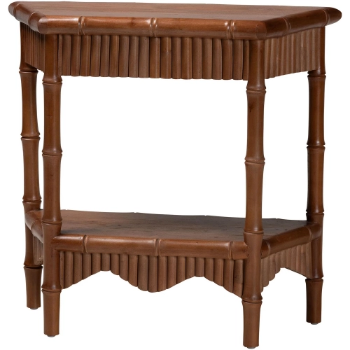 Alessa 32" Console Table in Fluted Mahogany Wood & Rattan
