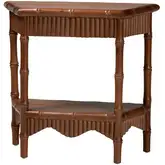 Alessa 32" Console Table in Fluted Mahogany Wood & Rattan