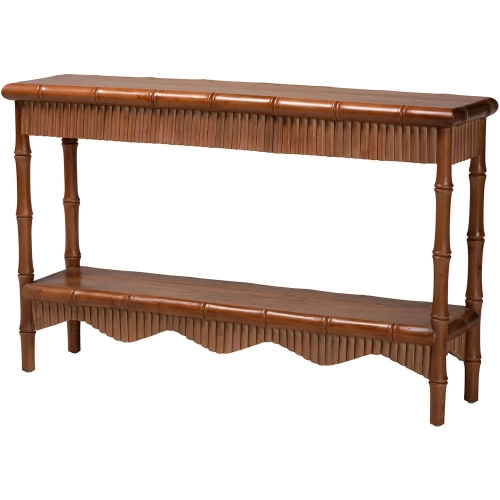 Alessa 54" Console Table in Fluted Mahogany Wood & Rattan