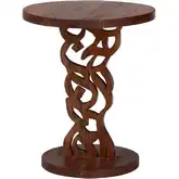 Donna Round Pedestal Nightstand in Mahogany Wood