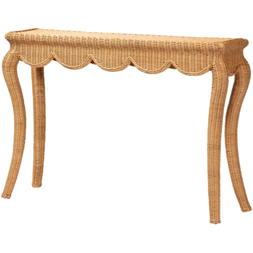 Deborah Scalloped Console Table in Light Honey Hand Woven Rattan