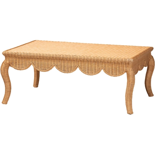 Deborah Scalloped Coffee Table in Light Honey Hand Woven Rattan