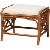 Morley Ottoman in Marbled Tortoise Finish Rattan & White Fabric