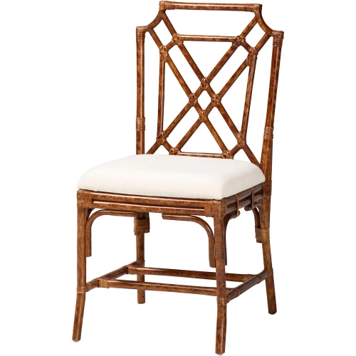 Esmery Dining Chair in Marbled Tortoise Finish Rattan & White Fabric