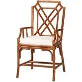 Esmery Dining Arm Chair in Marbled Tortoise Finish Rattan & White Fabric