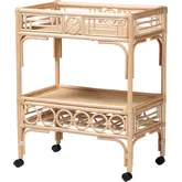 Molina 2 Tier Wine Cart in Natural Rattan w/ Wheels