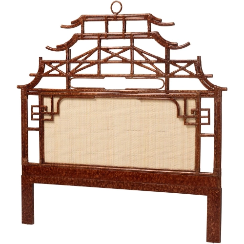 Tamiko King Pagoda Style Standalone Headboard in Marbled Tortoise Brown Rattan