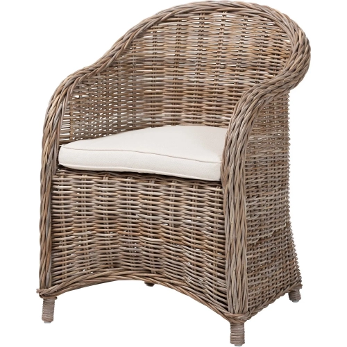 Amanda Accent Arm Chair in Handwoven Kubu Grey Natural Rattan & Neutral Fabric