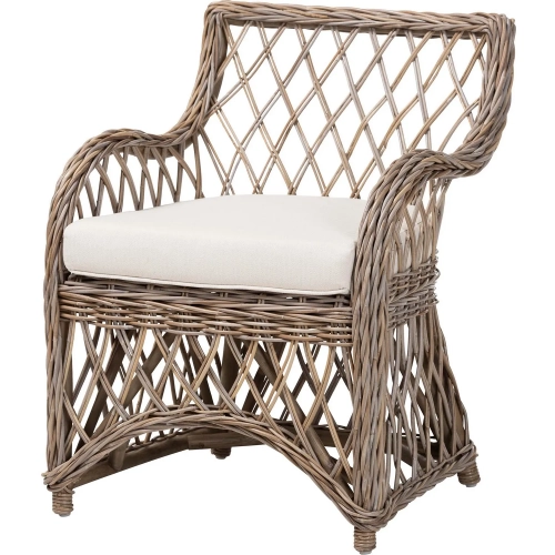 Debra Accent Arm Chair Handwoven Kubu Grey Natural Rattan & Neutral Fabric