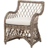 Debra Accent Arm Chair Handwoven Kubu Grey Natural Rattan & Neutral Fabric