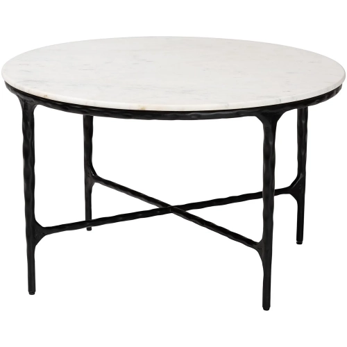 Akanji Round Coffee Table in White Marble & Hand Forged Black Metal