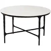 Akanji Round Coffee Table in White Marble & Hand Forged Black Metal