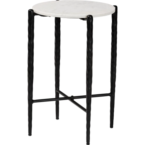 Caledon Round Side Table in White Marble & Hand Forged Black Metal