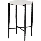 Caledon Round Side Table in White Marble & Hand Forged Black Metal