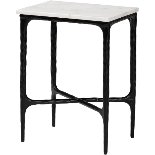 Akanji End Table in White Marble & Hand Forged Black Metal