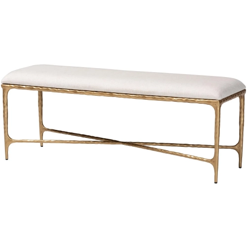 Fumiye Bench in Ivory Fabric & Hand Forged Gold Metal