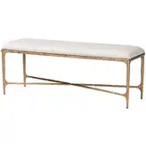 Fumiye Bench in Ivory Fabric & Hand Forged Gold Metal