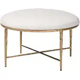 Fumiye 30" Cocktail Ottoman in Ivory Fabric & Hand Forged Gold Metal