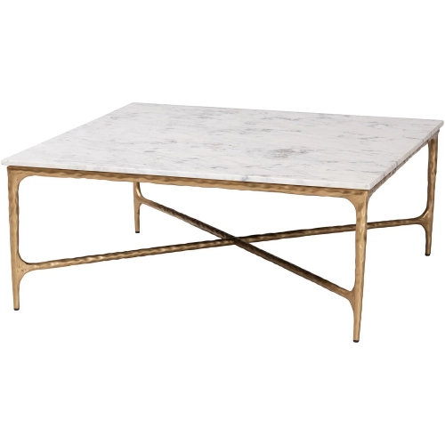 Akanji Square Coffee Table in White Marble & Hand Forged Gold Metal