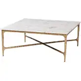Akanji Square Coffee Table in White Marble & Hand Forged Gold Metal