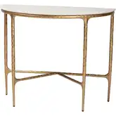 Akanji Half Moon Console Table in White Marble & Hand Forged Gold Metal