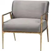 Ilmari Accent Lounge Chair in Gray Velvet & Hand Forged Gold Metal