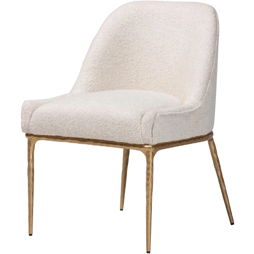 Nalima Wingback Dining Chair in Ivory Boucle Fabric & Hand Forged Gold Metal (Set of 2)