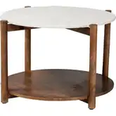 Quindalyn Round Coffee Table in White Marble & Mango Wood