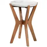 Phaedra Round Tray Top End Table in White Marble & Mango Wood
