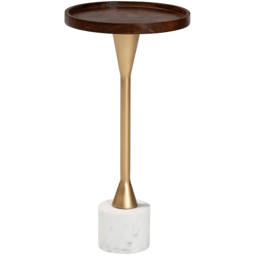 Janaki Drink Table in Wood, White Marble & Gold Metal