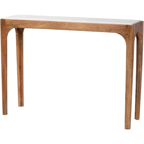 Lluvia Slim Console Table in White Marble & Walnut Brown Mango Wood