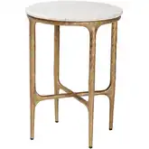 Akanji Round End Table in White Marble & Hand Forged Gold Metal