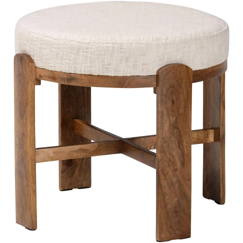 Whitfield Round Ottoman in Ivory Fabric & Walnut Brown Mango Wood