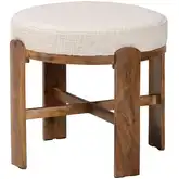 Whitfield Round Ottoman in Ivory Fabric & Walnut Brown Mango Wood