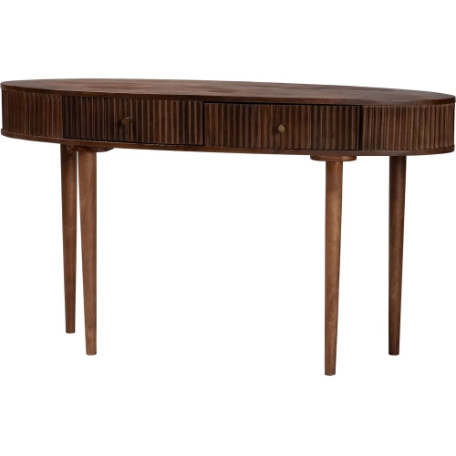 Linore 2 Drawer Oval Console Table in Dark Walnut Brown Wood