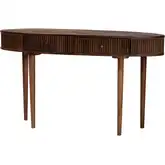 Linore 2 Drawer Oval Console Table in Dark Walnut Brown Wood