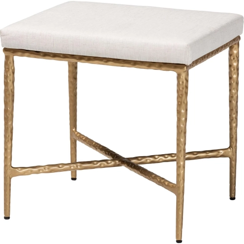 Fumiye 18" Cocktail Ottoman in Ivory Fabric & Hand Forged Gold Metal